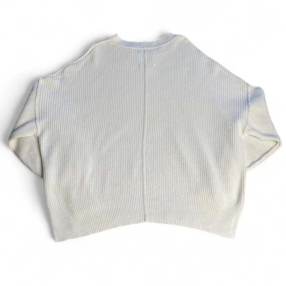 Aerie Oversized White‎ Knit Sweater with Roll-Up Sleeves